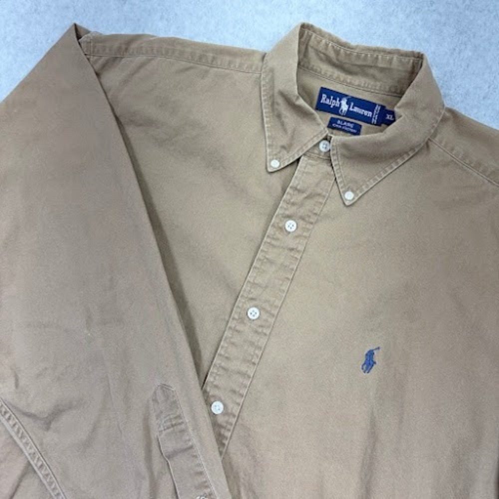 Ralph Lauren OCBD Button Down Shirt Men XL Tan Balire Long Sleeve Pony Logo